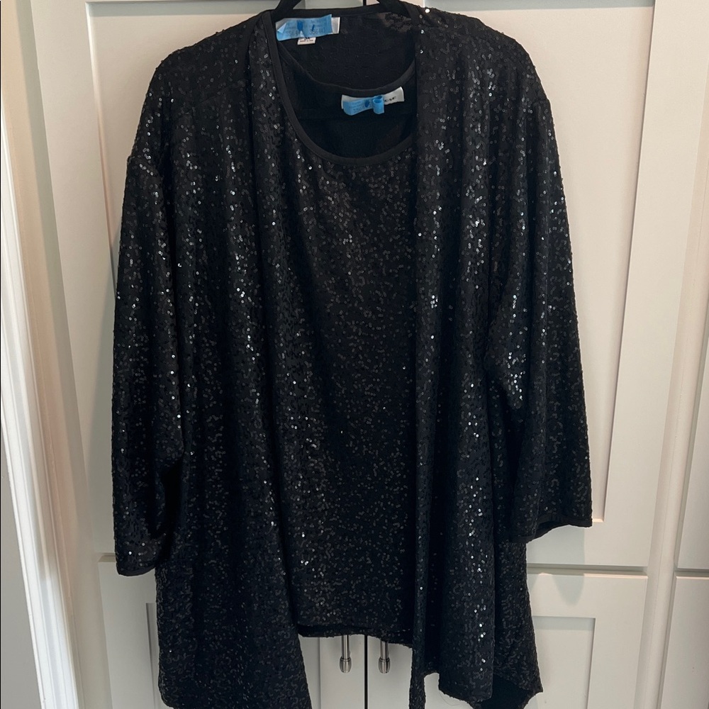 Elegant Black Sequin Women's Shell and Cardigan Set